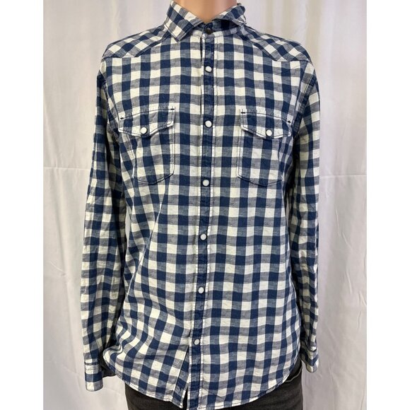 Express Other - Express Men's Blue Checkered Shirt/Pearl Snaps Sz M SKU 4700